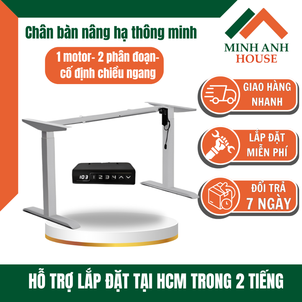 chân bàn nâng hạ màu trắng 1 motor 2 phân đoạn