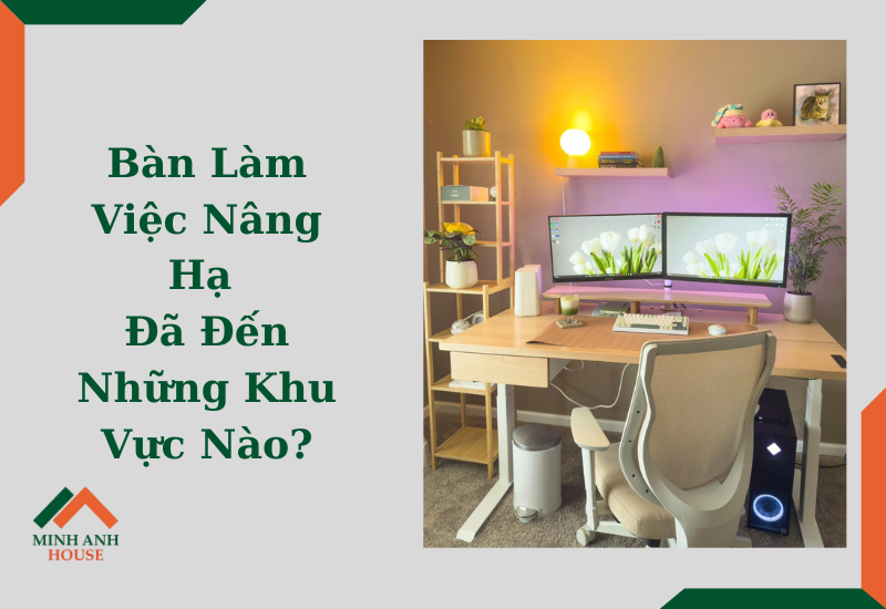 Bàn làm việc nâng hạ độ đã được decor tại Hà Nội cho khách